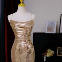 Chic Champagne Sequins Long Prom Dress, Sequins Champagne Formal Dress,Lace up Prom Dress - Thumbnail 2