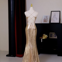 Chic Champagne Sequins Long Prom Dress, Sequins Champagne Formal Dress,Lace up Prom Dress - Thumbnail 3