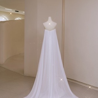 Minimalist Satin Off-Shoulder Corset Wedding Dress with Sheer Cape, Strapless Ivory Wedding Dress - Thumbnail 3