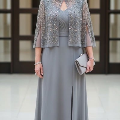 Gray mother of the bride dresses with jacket