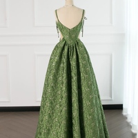 Beautiful Ball Gown Corset Back Moss Green Lace Prom Gown Long Prom Dresses, Green Floral Evening Dress - Thumbnail 2