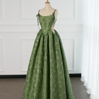 Beautiful Ball Gown Corset Back Moss Green Lace Prom Gown Long Prom Dresses, Green Floral Evening Dress - Thumbnail 3