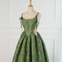 Beautiful Ball Gown Corset Back Moss Green Lace Prom Gown Long Prom Dresses, Green Floral Evening Dress - Thumbnail 4