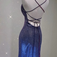 Spaghetti Strap Prom Dress for Teens Mermaid Long Evening Dress V Neck Sparkly Cocktail Ball Gowns - Thumbnail 3