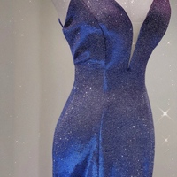 Spaghetti Strap Prom Dress for Teens Mermaid Long Evening Dress V Neck Sparkly Cocktail Ball Gowns - Thumbnail 4