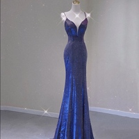 Spaghetti Strap Prom Dress for Teens Mermaid Long Evening Dress V Neck Sparkly Cocktail Ball Gowns - Thumbnail 2