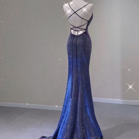 Spaghetti Strap Prom Dress for Teens Mermaid Long Evening Dress V Neck Sparkly Cocktail Ball Gowns - Thumbnail 6