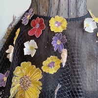 Black Floral Lace Tulle Applique Prom Dresses Spaghetti Strap Formal Dress with Flowers Puffy Quinceanera Dresses - Thumbnail 3