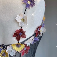 Black Floral Lace Tulle Applique Prom Dresses Spaghetti Strap Formal Dress with Flowers Puffy Quinceanera Dresses - Thumbnail 4