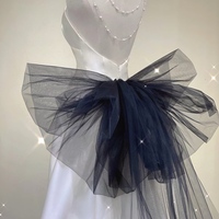 Ivory Satin Pearls Halterneck A Line Wedding Dress Sleeveless Bow Open Back Bridal Gown - Thumbnail 2