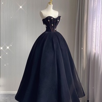 Black Sweetheart Neck Floor-length Sleeveless Backless Prom Gown, Black Beaded Formal Dress - Thumbnail 3