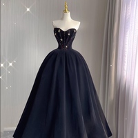 Black Sweetheart Neck Floor-length Sleeveless Backless Prom Gown, Black Beaded Formal Dress - Thumbnail 4