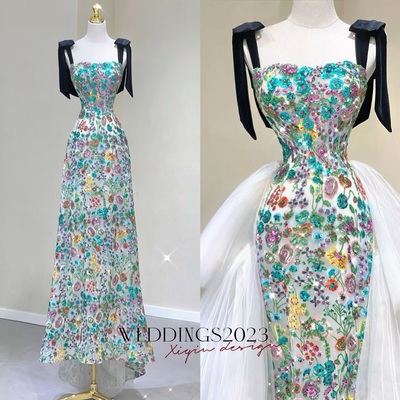 Lovely Lace Black Shoulder Strap Floor Length Lace Up Back with Removable Tulle Train Prom Dress