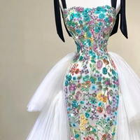 Lovely Lace Black Shoulder Strap Floor Length Lace Up Back with Removable Tulle Train Prom Dress - Thumbnail 4
