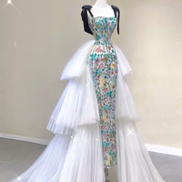 Lovely Lace Black Shoulder Strap Floor Length Lace Up Back with Removable Tulle Train Prom Dress - Thumbnail 1