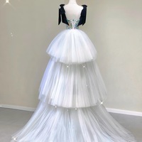 Lovely Lace Black Shoulder Strap Floor Length Lace Up Back with Removable Tulle Train Prom Dress - Thumbnail 7