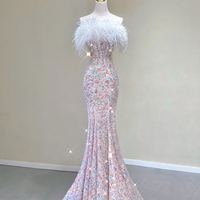 High-end Charming Strapless Printing Prom Dresses Mermaid Strapless Tassel Sleeveless Backless Sweep Train Prom Dresses - Thumbnail 4