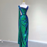 Green Sequins Sleeveless Mermaid Floor Length Open Back Prom Dress - Thumbnail 6