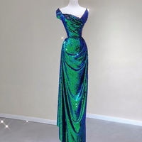 Green Sequins Sleeveless Mermaid Floor Length Open Back Prom Dress - Thumbnail 1