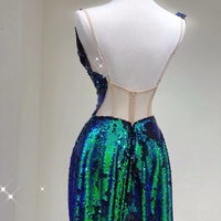 Green Sequins Sleeveless Mermaid Floor Length Open Back Prom Dress - Thumbnail 5
