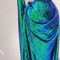 Green Sequins Sleeveless Mermaid Floor Length Open Back Prom Dress - Thumbnail 8