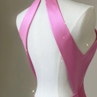 Pink High Neck Mermaid Long Prom Dress Open Back Satin with Bow Prom Dress - Thumbnail 3