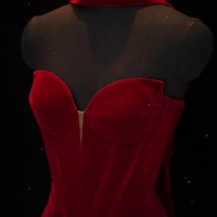 Lovely Sweetheart Neck Strapless Velvet Mermaid Floor Length Long Eveing Dress - Thumbnail 2