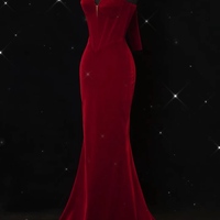 Lovely Sweetheart Neck Strapless Velvet Mermaid Floor Length Long Eveing Dress - Thumbnail 3