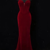 Lovely Sweetheart Neck Strapless Velvet Mermaid Floor Length Long Eveing Dress - Thumbnail 1