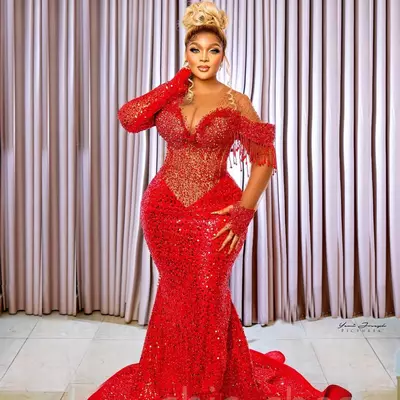 Arabic aso ebi red mermaid prom dresses beadings crystals evening formal party second reception birthday engagement gowns