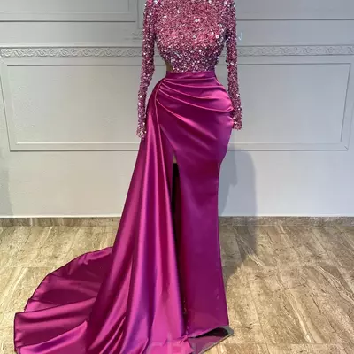 Hot pink fuchsia sheath beading crystals prom dress evening formal gown bithday party dress