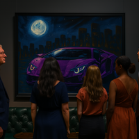 Purple Lamborghini in Urban Eclipse Art Print - Thumbnail 1