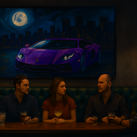 Purple Lamborghini in Urban Eclipse Art Print - Thumbnail 2