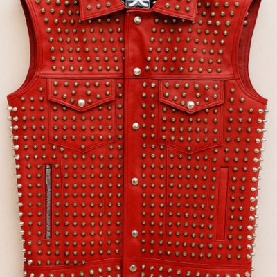 Crafted leather men red studded jacket punk style stylish leather vest 