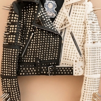 Crafted Leather Classy Women Black White Leather Studded Jacket with Silver Studs and Spikes - Thumbnail 1
