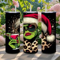 Grinchy Glam Tumbler Set | Sassy Leopard Tumbler Holiday Cup with Straw | Free Ship - Thumbnail 4