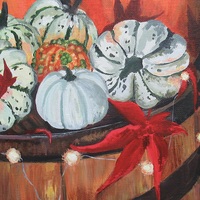 Spooky Season Gourds, Original acrylic painting by N.E.Thompson, Artwork size 10x10 inches - Thumbnail 3