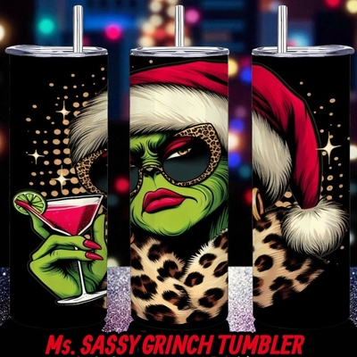 Grinchy glam tumbler set | sassy leopard tumbler holiday cup with straw | free ship