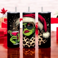 Grinchy Glam Tumbler Set | Sassy Leopard Tumbler Holiday Cup with Straw | Free Ship - Thumbnail 2