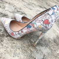 White graffiti high heels French stiletto pumps - Thumbnail 1
