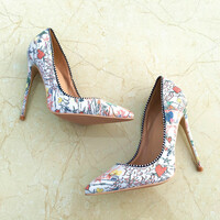White graffiti high heels French stiletto pumps - Thumbnail 3