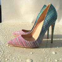 Colorful horizontal stripes pointed toe stiletto sexy women's shoes - Thumbnail 2