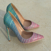 Colorful horizontal stripes pointed toe stiletto sexy women's shoes - Thumbnail 1