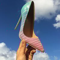 Colorful horizontal stripes pointed toe stiletto sexy women's shoes - Thumbnail 3