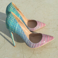 Colorful horizontal stripes pointed toe stiletto sexy women's shoes - Thumbnail 4