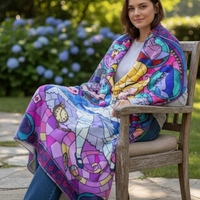 Limited Edition Alice in Wonderland Stained Glass Blanket - Premium Fleece Throw |Cathedral Art |Cheshire Cat Collector Blanket | Free Ship  - Thumbnail 1