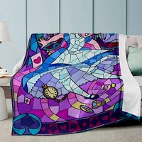 Limited Edition Alice in Wonderland Stained Glass Blanket - Premium Fleece Throw |Cathedral Art |Cheshire Cat Collector Blanket | Free Ship  - Thumbnail 2