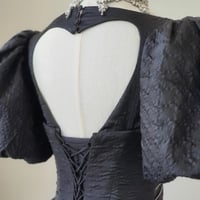 Black Jacquard Prom Dresses Puffed Sleeve Formal Dresses ,Long Black Prom Dress with Intricate Beaded Cut-out Evening Dress - Thumbnail 1