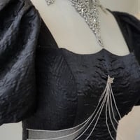 Black Jacquard Prom Dresses Puffed Sleeve Formal Dresses ,Long Black Prom Dress with Intricate Beaded Cut-out Evening Dress - Thumbnail 2