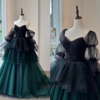 Black Beaded Strapless Long Sleevess Prom Luxury Dress, Elegant Prom Dress, Evening Gowns, Graduation Dress, Girl's Evening Dress